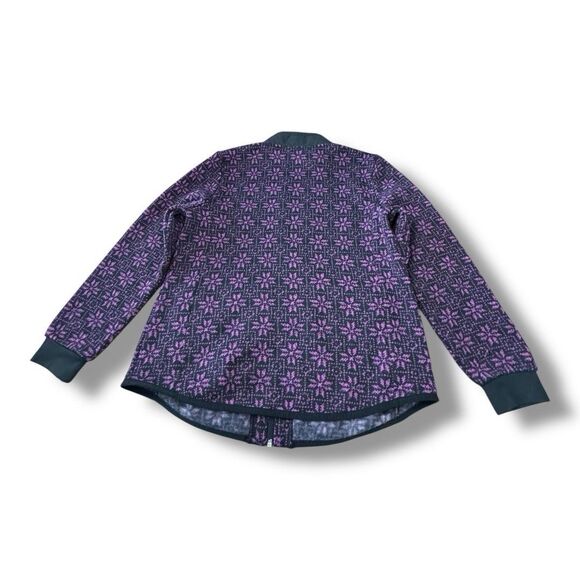 Talbot’s Geo Snowflake Cozy Woven Trim Jacket Purple Black Full Zip Women’s Sz M - Picture 3 of 12